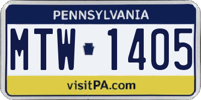 PA license plate MTW1405