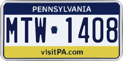 PA license plate MTW1408