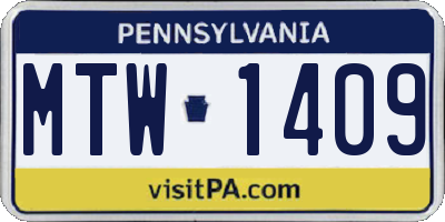PA license plate MTW1409