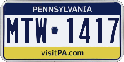 PA license plate MTW1417