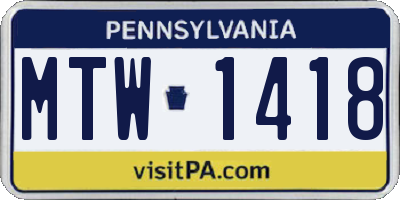 PA license plate MTW1418