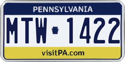 PA license plate MTW1422