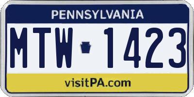 PA license plate MTW1423
