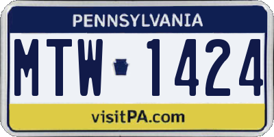 PA license plate MTW1424