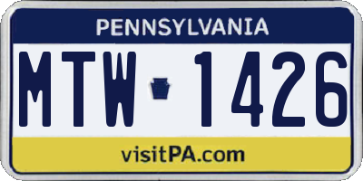 PA license plate MTW1426