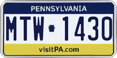 PA license plate MTW1430