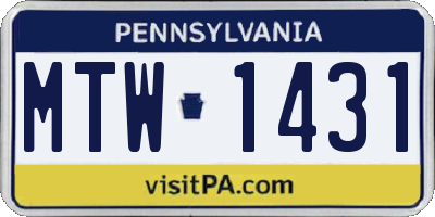 PA license plate MTW1431