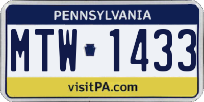 PA license plate MTW1433