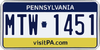 PA license plate MTW1451