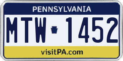 PA license plate MTW1452