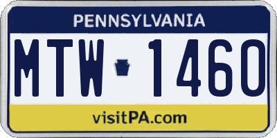 PA license plate MTW1460