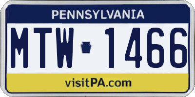 PA license plate MTW1466