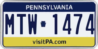 PA license plate MTW1474
