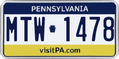 PA license plate MTW1478