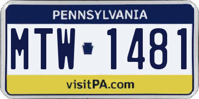 PA license plate MTW1481