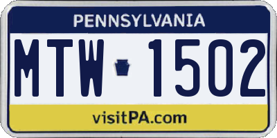 PA license plate MTW1502