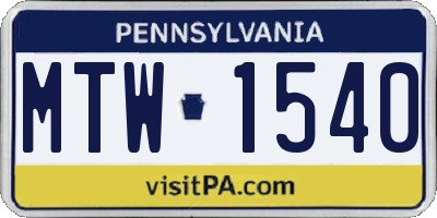 PA license plate MTW1540