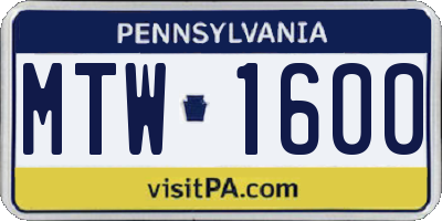 PA license plate MTW1600
