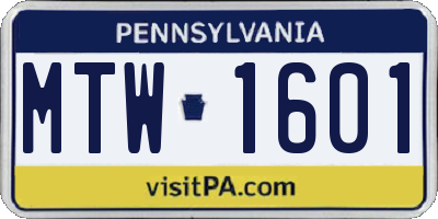 PA license plate MTW1601