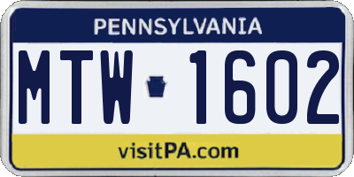 PA license plate MTW1602