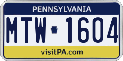 PA license plate MTW1604