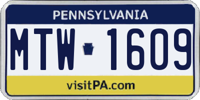 PA license plate MTW1609