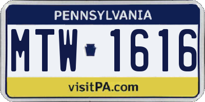 PA license plate MTW1616