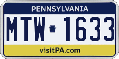 PA license plate MTW1633