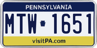 PA license plate MTW1651