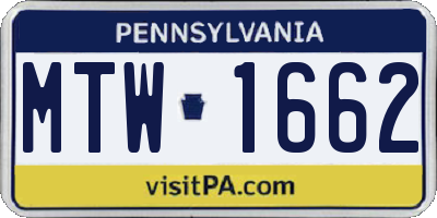 PA license plate MTW1662
