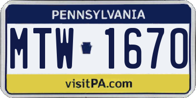 PA license plate MTW1670