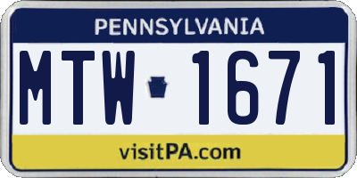 PA license plate MTW1671