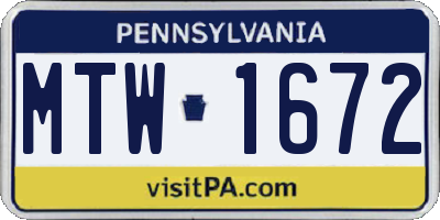 PA license plate MTW1672