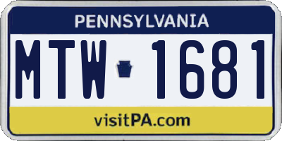 PA license plate MTW1681