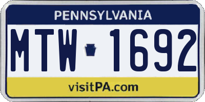 PA license plate MTW1692