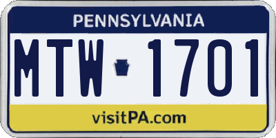 PA license plate MTW1701