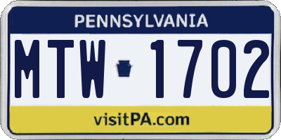 PA license plate MTW1702