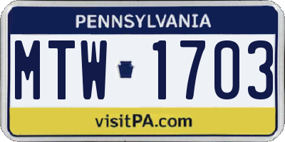 PA license plate MTW1703