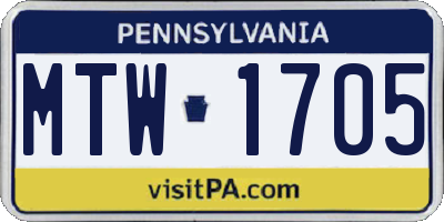 PA license plate MTW1705