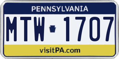 PA license plate MTW1707