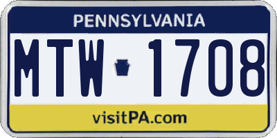 PA license plate MTW1708