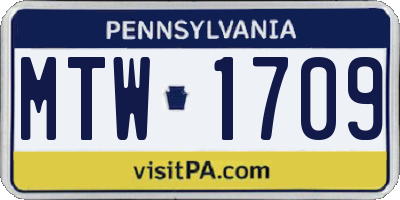PA license plate MTW1709