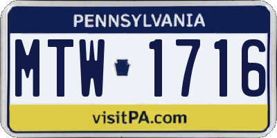 PA license plate MTW1716