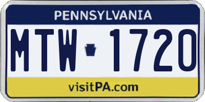 PA license plate MTW1720