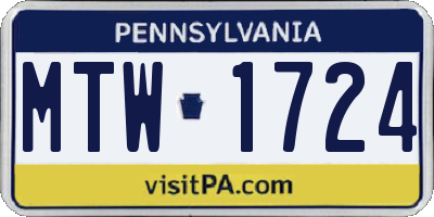 PA license plate MTW1724