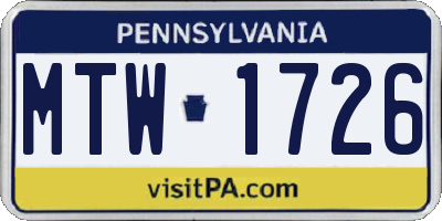 PA license plate MTW1726