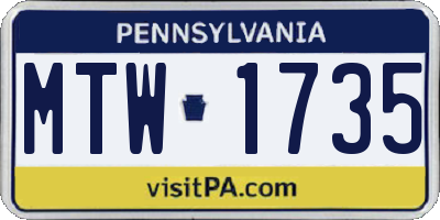 PA license plate MTW1735