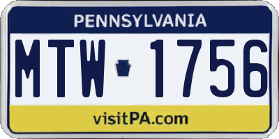 PA license plate MTW1756