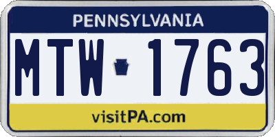 PA license plate MTW1763
