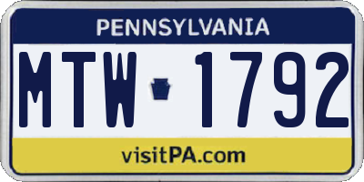 PA license plate MTW1792